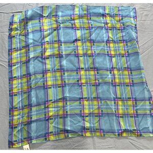 Vintage Accessory Street Italian Blue Green Plaid Square 20” Scarf